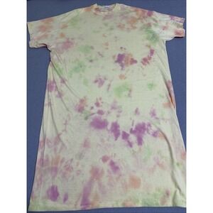 Vtg Handmade Tie Dye T Shirt Dress Sleep shirt Lightweight Single Stitch Thin